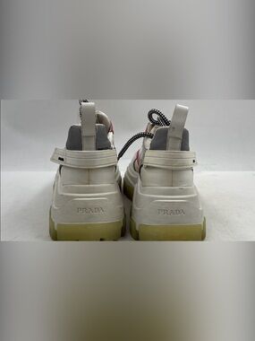Prada White Sneakers with Pink Accent With Lug  Sole